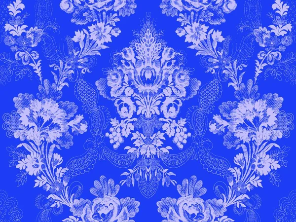 빅토리아 꽃무늬 추상적 꽃무늬 패션의 솔기없는 빈티지 파란색의 럭셔리 디자인 — 스톡 벡터