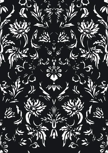 シームレスな花のダマスクの背景黒と白のベクトル — ストックベクタ