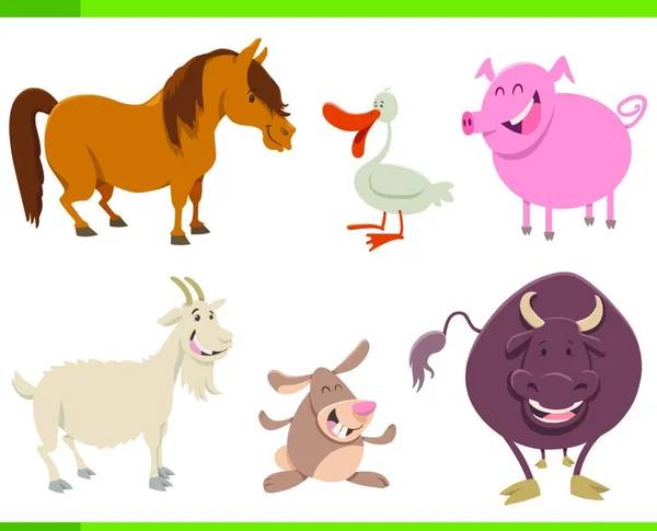 Cartoon Illustration Cute Farm Animal Characters Set — Stock Vector