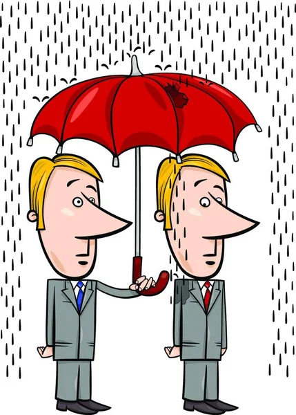 Concetto Cartoon Illustrazione Due Uomini Affari Sotto Ombrello Che Perde — Vettoriale Stock