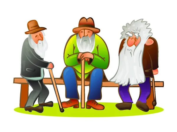 Αστείοι Τρεις Γέροι Που Κάθονται Στον Πάγκο Γέρο Καπέλο Και — Διανυσματικό Αρχείο