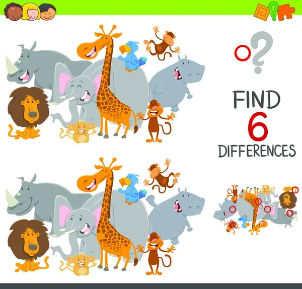 Cartoon Illustration Finding Differences Jogo Educativo Para Crianças Com Personagens — Vetor de Stock