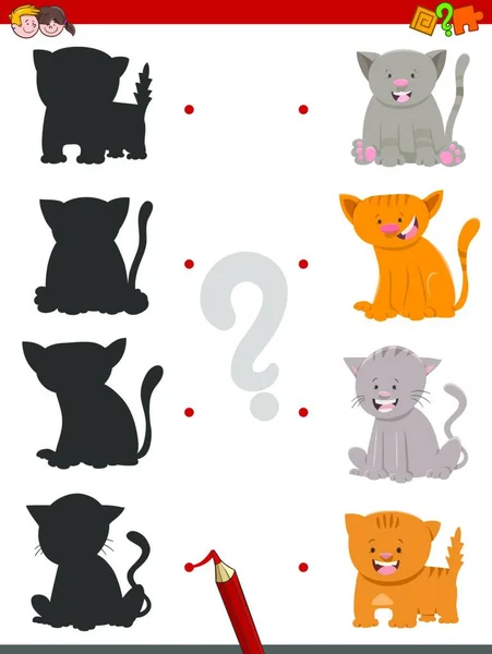 Rajzfilm Illusztrációja Megtalálja Shadow Oktatási Tevékenység Játék Gyerekeknek Macskák Cica — Stock Vector