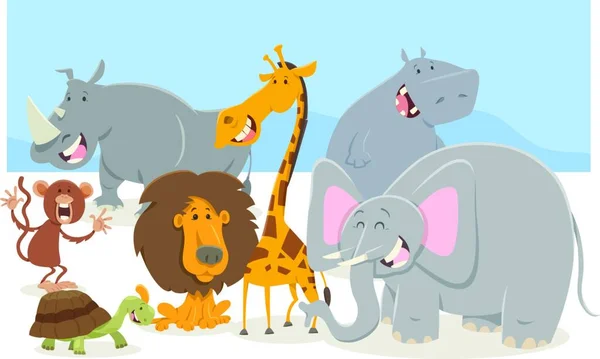 Ilustración Dibujos Animados Safari Animal Characters Group — Vector de stock