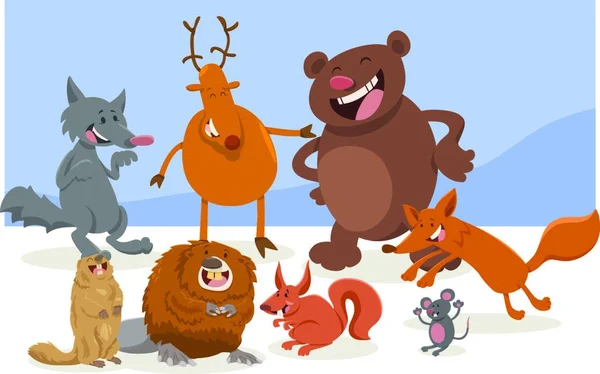 Ilustracja Kreskówka Grupy Znaków Ładny Dzikich Zwierząt — Wektor stockowy