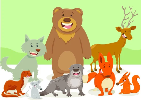 Ilustración Dibujos Animados Del Grupo Personajes Animales Salvajes Divertidos — Vector de stock