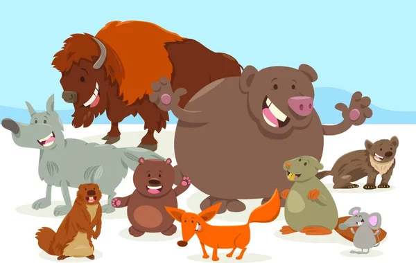 Ilustracja Kreskówek Happy Wild Animal Characters Group — Wektor stockowy
