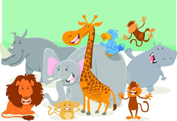 Cartoon Illustration Der Safari Animal Characters Group — Stockvektor