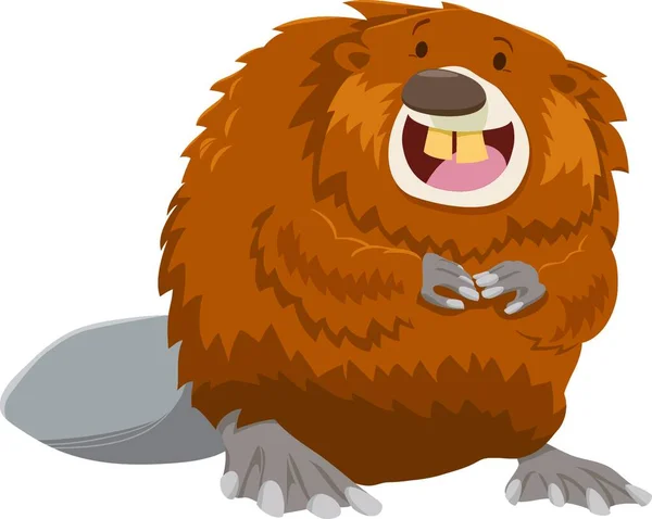 Cartoon Illustration Happy Beaver Animal Character - Stok Vektor