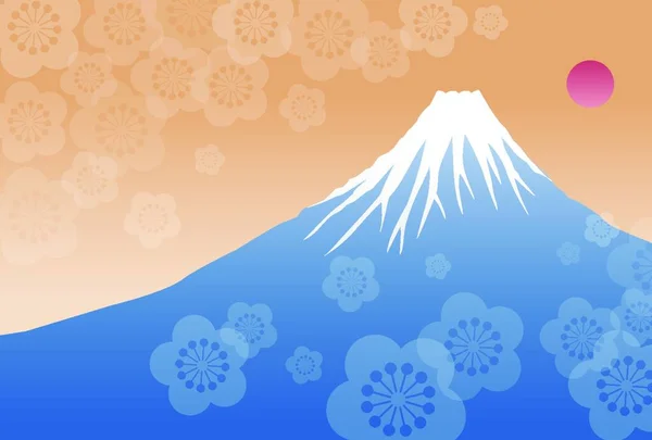 Sol Mañana Montaña Fuji Año Nuevo Ilustración — Vector de stock