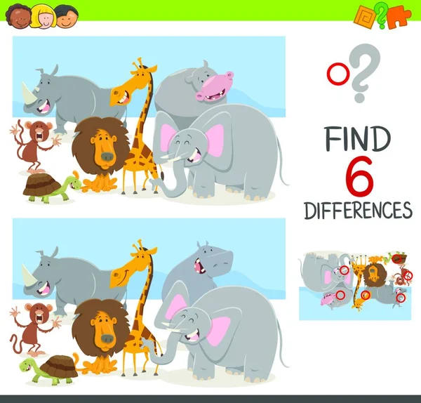 Illustrazione Dei Cartoni Animati Individuare Differenze Gioco Educativo Bambini Con — Vettoriale Stock