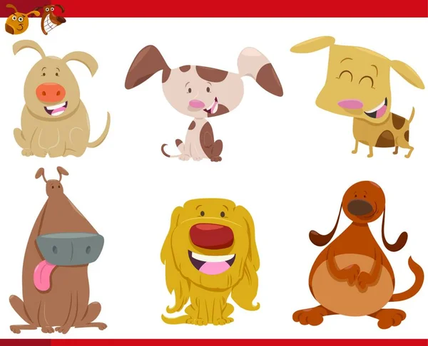 Cartoon Illustration Cute Dogs Puppies Animal Set — Stock Vector