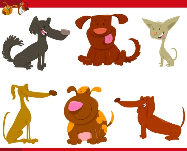 Ilustración Dibujos Animados Perros Lindos Cachorros Animal Pet Personajes Set — Archivo Imágenes Vectoriales
