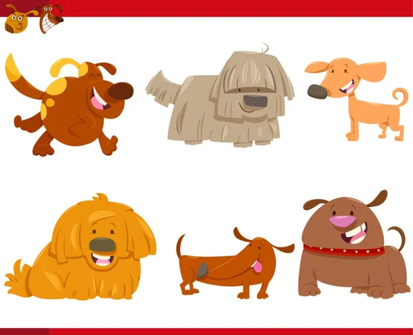 Illustrazione Dei Cartoni Animati Simpatici Cani Cuccioli Set Personaggi Animali — Vettoriale Stock