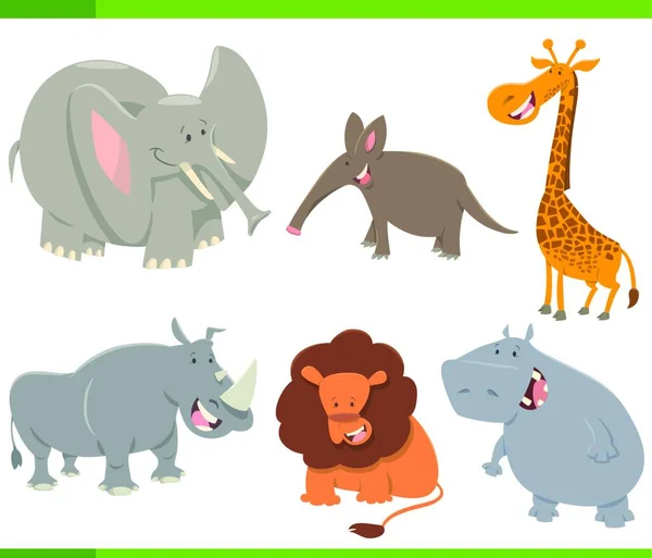 Illustration Dessins Animés Personnages Animaux Safari Mignon Ensemble — Image vectorielle