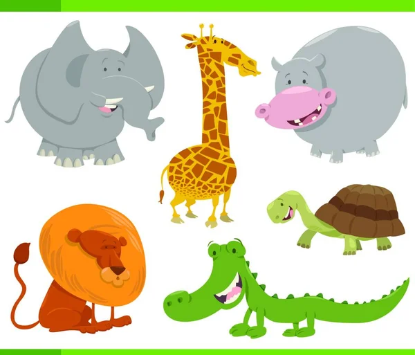 Desenhos Animados Ilustração Engraçado Safari Conjunto Personagens Animais —  Vetores de Stock