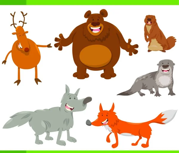 Dibujos Animados Ilustración Divertido Bosque Animal Personajes Set — Archivo Imágenes Vectoriales