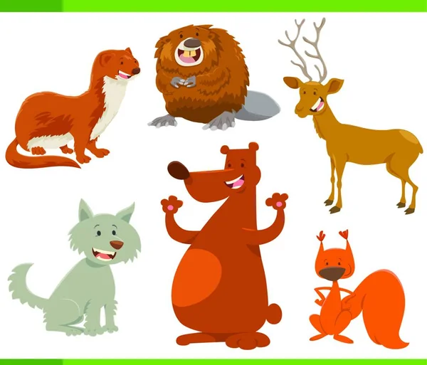 Dibujos Animados Ilustración Lindo Bosque Animales Personajes Conjunto — Vector de stock