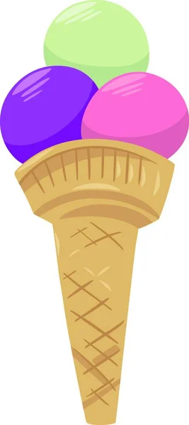 Illustration Bande Dessinée Crème Glacée Dans Objet Alimentaire Cône — Image vectorielle