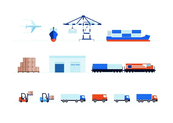 Vetor Global Transporte Entrega Coleção Símbolos —  Vetores de Stock