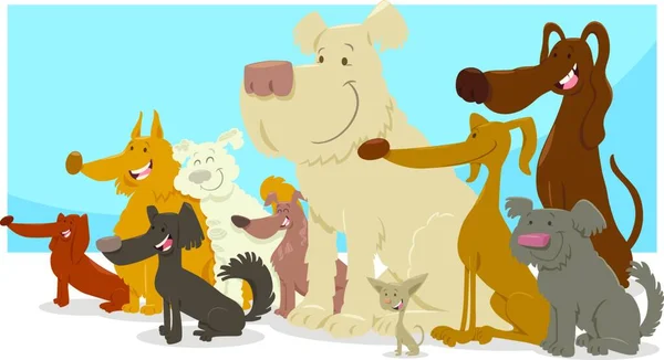Cartoon Illustration Von Glücklich Sitzenden Hunden Comic Figuren Gruppe — Stockvektor