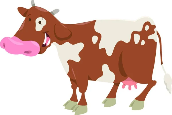 Illustration Bande Dessinée Personnage Animal Drôle Ferme Vache Tachetée — Image vectorielle