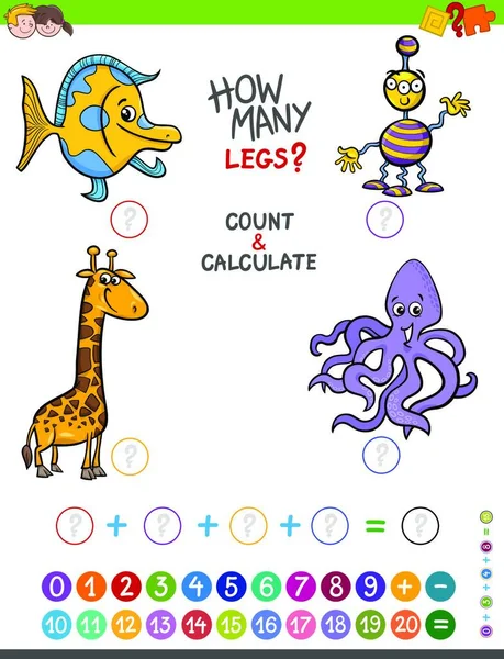 Καρτούν Εικονογράφηση Εκπαιδευτικό Μαθηματικό Καταμέτρηση Και Επιπλέον Παιχνίδι Για Παιδιά — Διανυσματικό Αρχείο