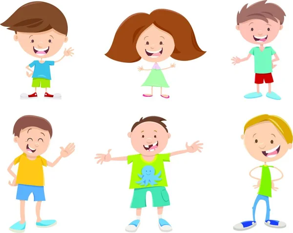 Zeichentrick Illustration Glücklicher Kinderfiguren — Stockvektor