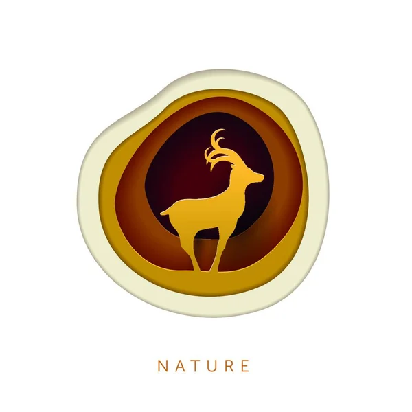 Herten Natuur Wildlife Concept Papier Kunst Stijl Vectorillustratie — Stockvector