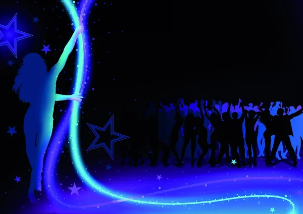 Tanzparty Hintergrund Mit Junger Frau Silhouette Mit Lichterkette Und Tanzender — Stockvektor