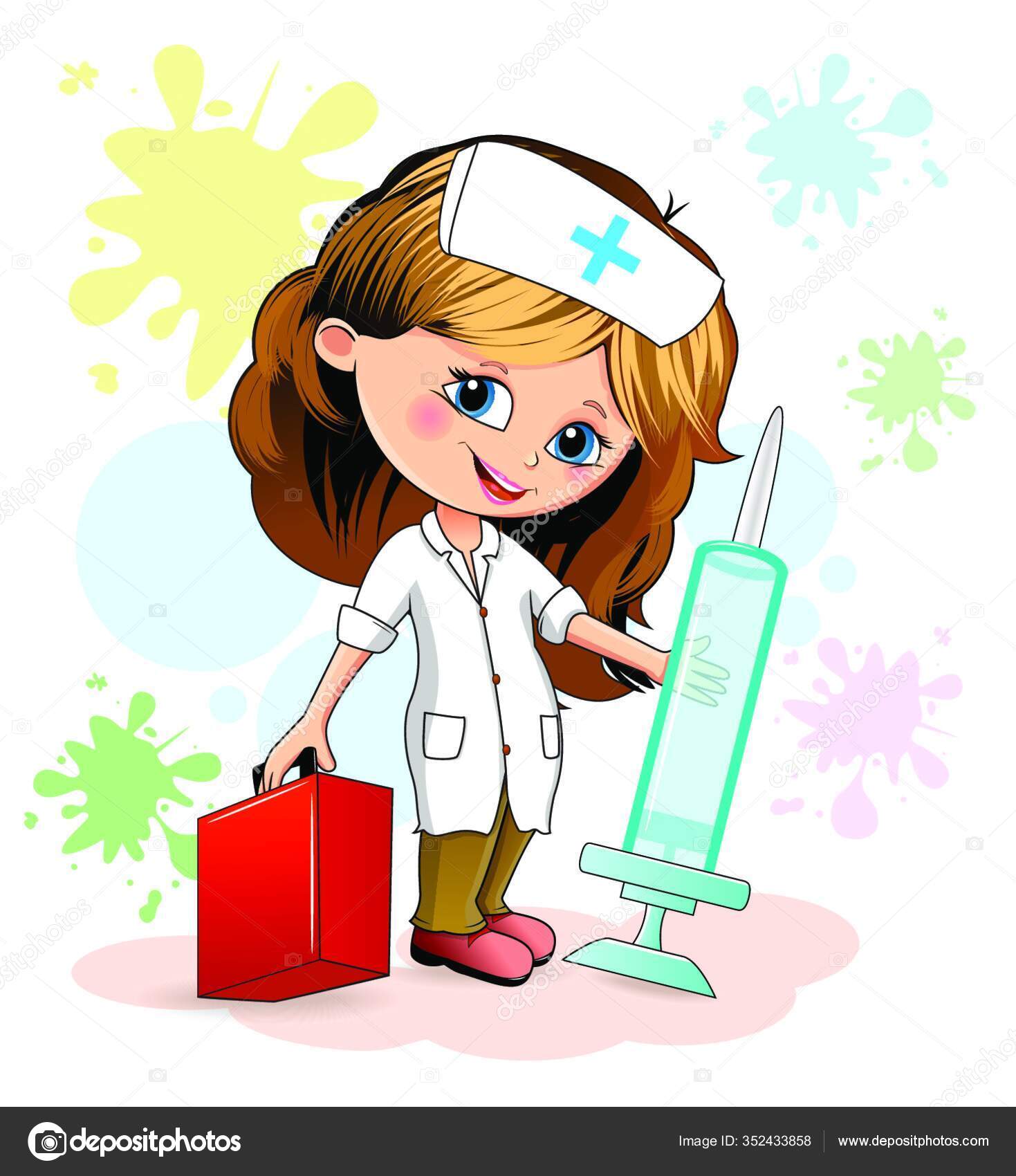 Ilustração colorida de desenho animado de enfermeira