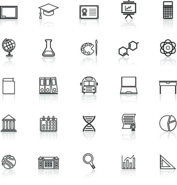 Education line icons with reflect on white background clipart