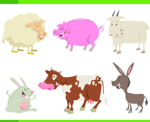 Καρτούν Εικονογράφηση Του Συνόλου Χαρακτήρες Ζώων Αγροκτήματος — Διανυσματικό Αρχείο