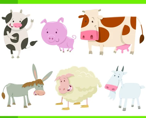 可爱的农场动物字符集合的卡通插图 — 图库矢量图片