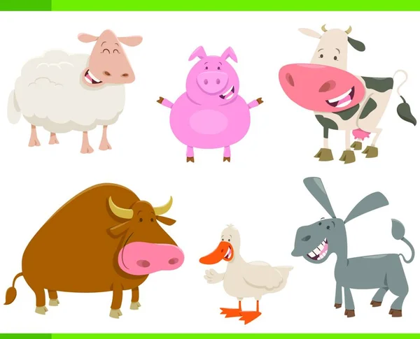 Desenhos Animados Ilustração Conjunto Personagens Animais Fazenda Bonito — Vetor de Stock