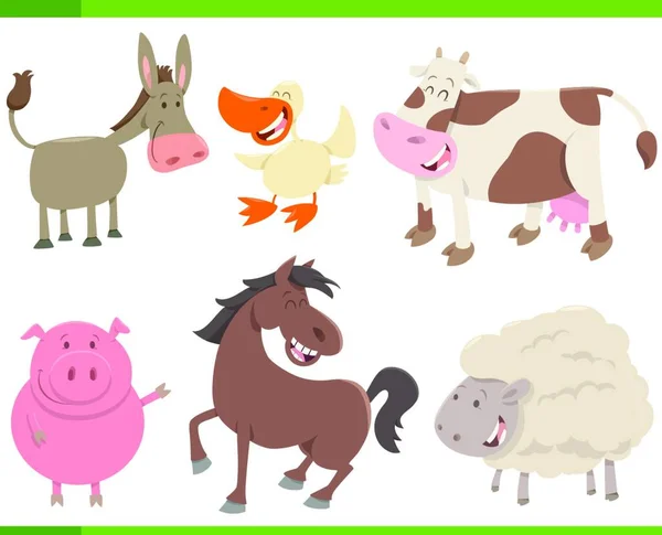 可爱的农场动物字符组合的卡通插图 — 图库矢量图片