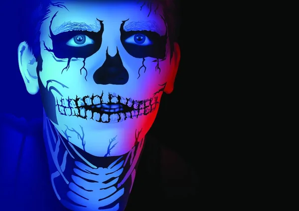 Retrato Homem Com Maquiagem Esqueleto Sobre Fundo Preto Ilustração Detalhada — Vetor de Stock