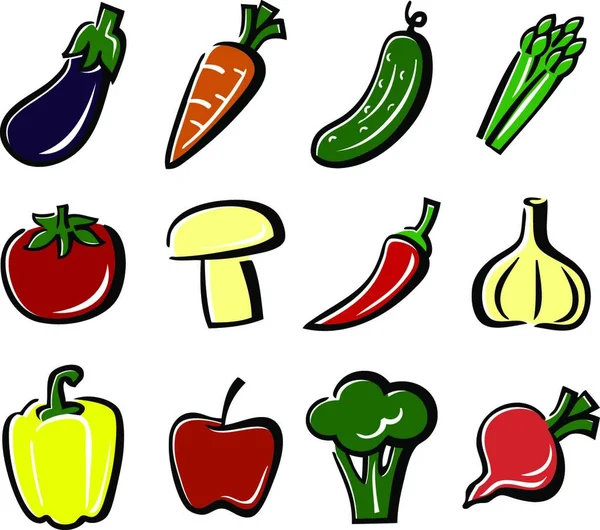Flaches Design Einer Reihe Farbiger Gemüse Symbole — Stockvektor