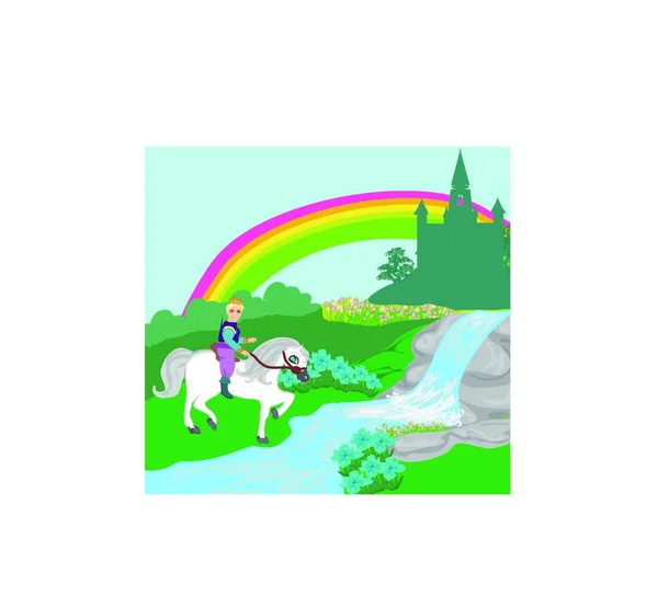Prince Riding Horse Castle — Stock Vector