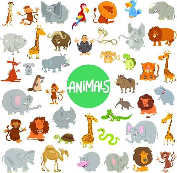 Dibujos Animados Ilustración Lindos Personajes Animales Salvajes Conjunto Enorme — Archivo Imágenes Vectoriales