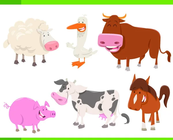 Cartoon Illustration Von Niedlichen Bauernhof Tier Charaktere Sammlung Set — Stockvektor