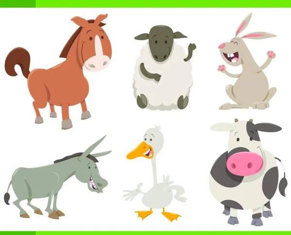 Neşeli Çiftlik Hayvan Karakterleri Koleksiyonu Çizgi Film Gösterimi — Stok Vektör