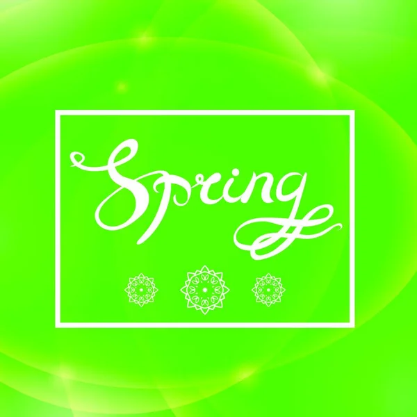 Spring Lettering Design Green Banner Textured Abstract Blurred Flare Background — Stock Vector