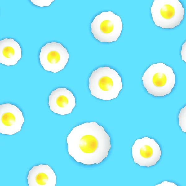 蓝色背景下的煎蛋无缝图案 — 图库矢量图片