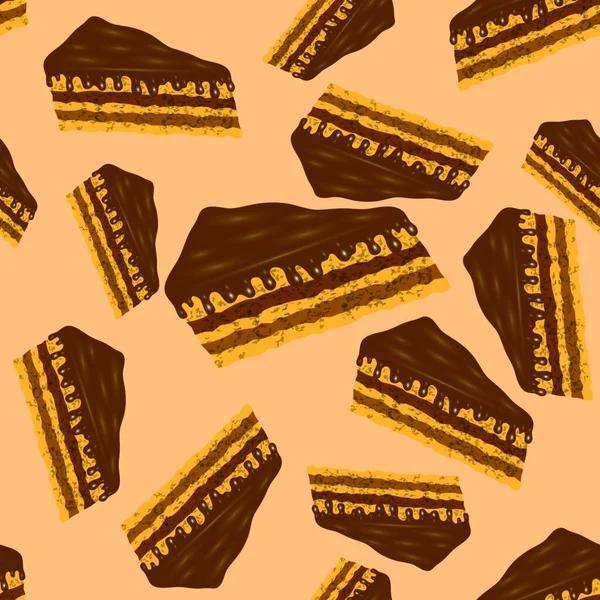 Patrón Sin Costura Pastel Chocolate Dulce Sobre Fondo Naranja — Vector de stock