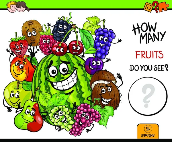 Rajzfilm Illusztrációja Oktatási Leltározási Tevékenység Játék Gyerekeknek Gyümölcs Karakterek Csoport — Stock Vector