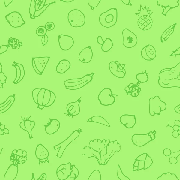 Dibujo Dibujado Mano Frutas Verduras Patrón — Vector de stock