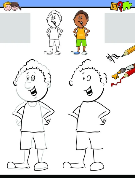 Cartoon Illustration Der Zeichnung Und Färbung Pädagogische Aktivität Für Vorschulkinder — Stockvektor