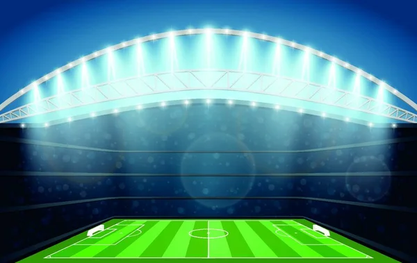 Voetbalstadion Met Spot Licht Voetbal Arena Vectorillustratie — Stockvector