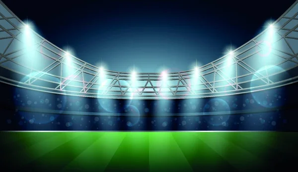 Voetbalstadion Met Spot Licht Voetbal Arena Vectorillustratie — Stockvector